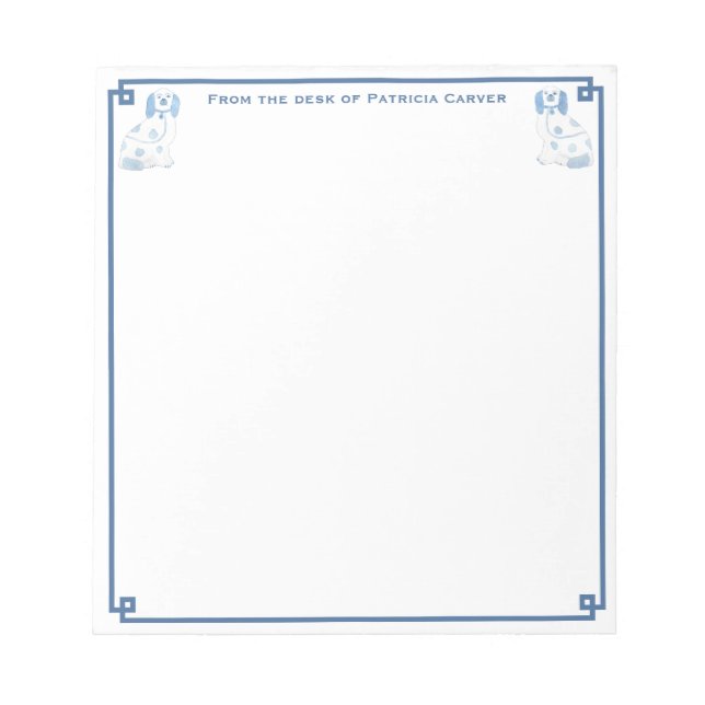 Elegant Blue And White Pottery Dogs Desk Notepad (Front)