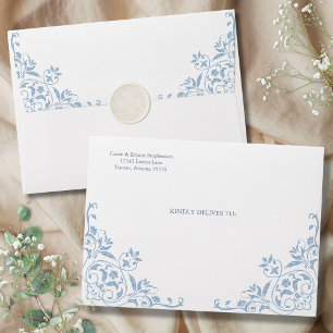 Elegant Blue and White Romantic Floral Wedding Envelope