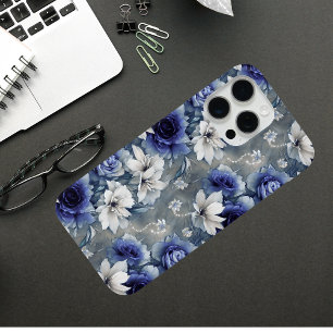 Elegant Blue and White Roses and Lilies iPhone 15 Pro Max Case