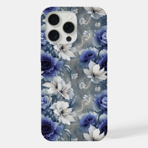 Elegant Blue and White Roses and Lilies iPhone 15 Pro Max Case