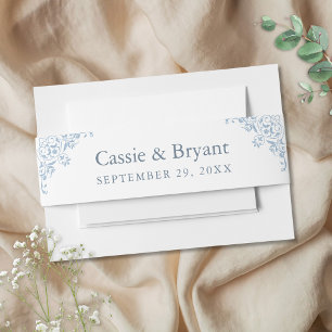 Elegant Blue and White Simple Chic Wedding  Invitation Belly Band