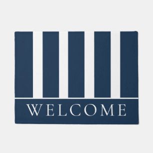 Elegant Blue and White Stripe  Welcome Doormat
