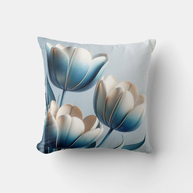 Elegant Blue and White Tulips Cushion (Front)