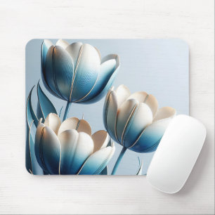Elegant Blue and White Tulips Mouse Pad
