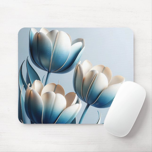 Elegant Blue and White Tulips Mouse Pad (With Mouse)