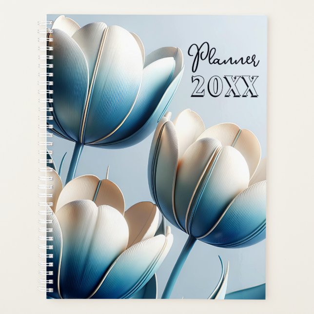 Elegant Blue and White Tulips Planner (Front)