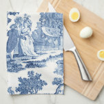 Elegant Blue and White Vintage French Toile Tea Towel<br><div class="desc">Vintage historic 18th century French blue and white toile de jouy design featuring ladies and gentleman in elegant period dress among trees,  a lake and classic stone ruins.</div>