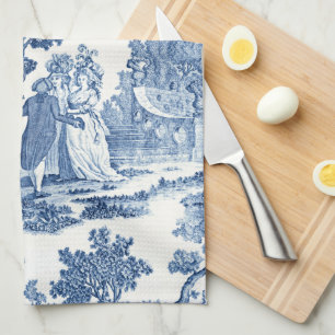 Elegant Blue and White Vintage French Toile Tea Towel