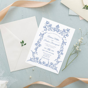 Elegant Blue and White Wedding Invitation