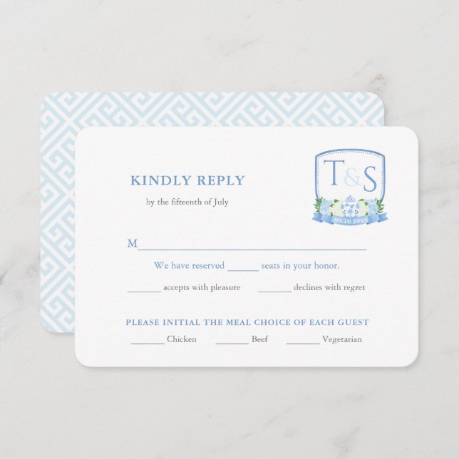 Elegant Blue And White Wedding Meal Choice RSVP Enclosure Card (Front/Back)