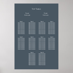 Elegant Blue and White Wedding Seating Plan Poster
