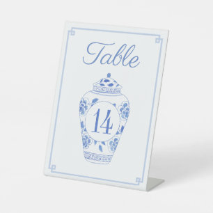 Elegant Blue And White Wedding Table Number Pedestal Sign