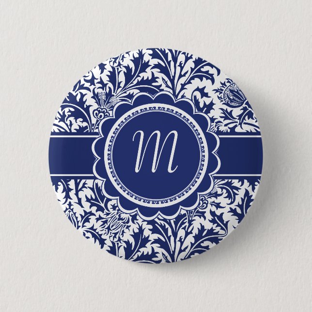 Elegant Blue and White William Morris Floral 6 Cm Round Badge (Front)