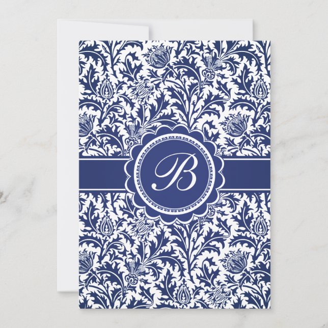 Elegant Blue and White William Morris Floral Invitation (Front)