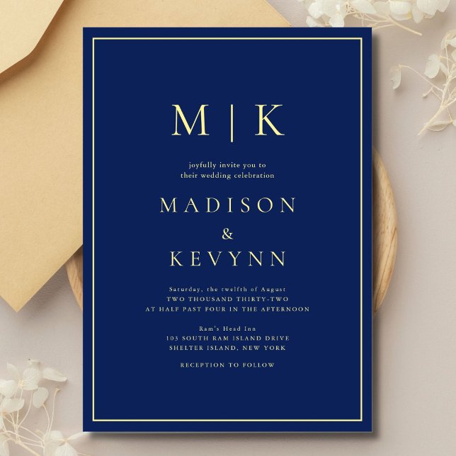 Elegant Blue and Yellow Classic Wedding Invitation (Creator Uploaded)