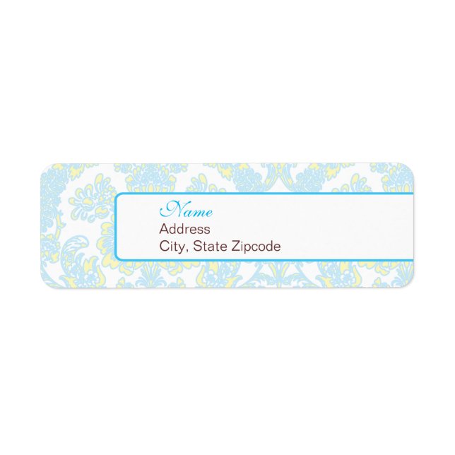 Elegant Blue and Yellow Damask Address Label (Front)