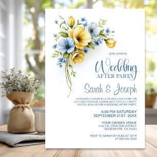 Elegant Blue and Yellow Floral Wedding After Party Invitation