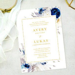 Elegant Blue and Yellow Floral Wedding Invitation
