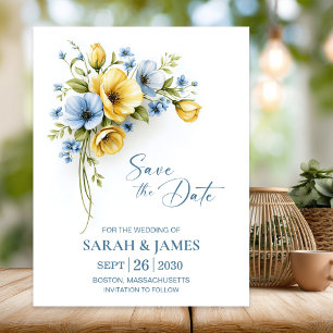 Elegant Blue and Yellow Floral Wedding Save The Date