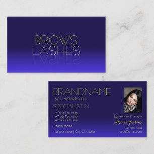 Elegant Blue and Yellow Mirror Letters with Photo Business Card