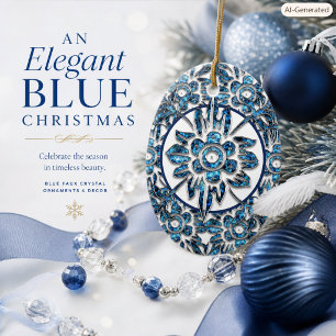 Elegant Blue Antique Crystal Brooch Christmas  Ceramic Tree Decoration