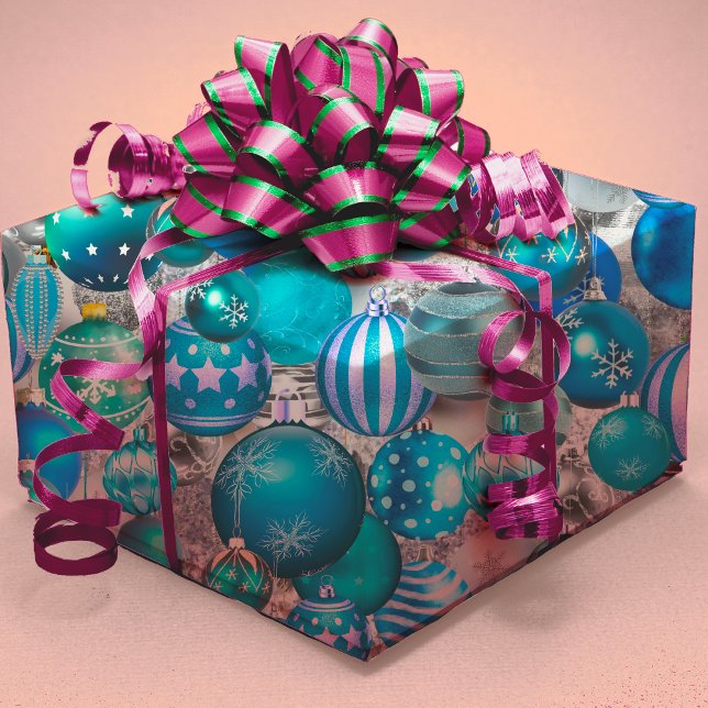 Elegant blue aqua Christmas ornaments holidays Wrapping Paper (Creator Uploaded)