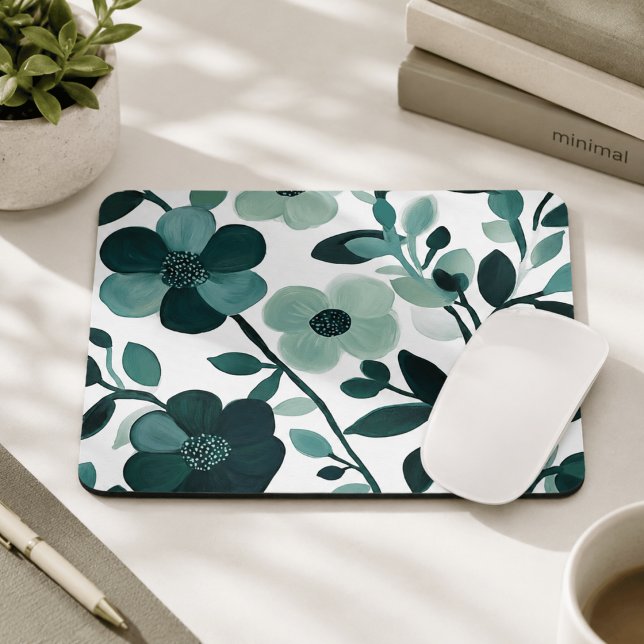 Elegant Blue Aqua Floral Botanical Mousepad (Creator Uploaded)