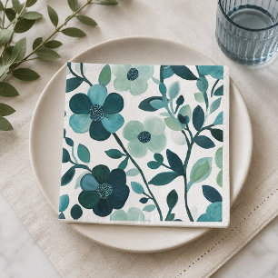 Elegant Blue Aqua Floral Botanical Paper Napkins