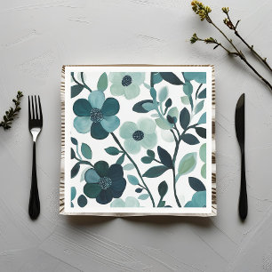 Elegant Blue Aqua Floral Botanical Paper Napkins