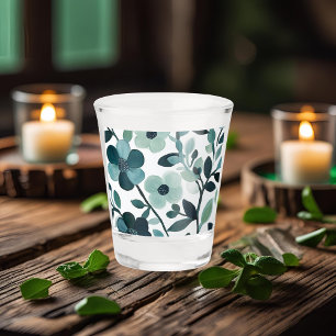 Elegant Blue Aqua Floral Botanical Shot Glass