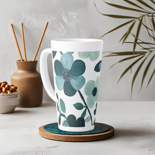 Elegant Blue Aqua Floral Pattern Mug Design