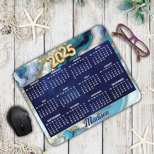 Elegant blue aqua marble art faux glitter 2025 mouse pad (Creator Uploaded)