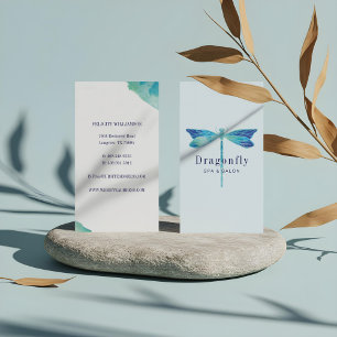 Elegant Blue & Aqua Watercolor Dragonfly Business Card