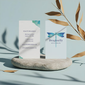 Elegant Blue & Aqua Watercolor Dragonfly Business Card