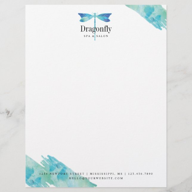 Elegant Blue & Aqua Watercolor Dragonfly Logo (Front)