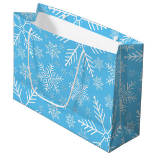 Elegant Blue Aqua White Winter Snowflake Large Gift Bag