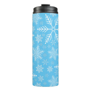 Elegant Blue Aqua White Winter Snowflake Thermal Tumbler
