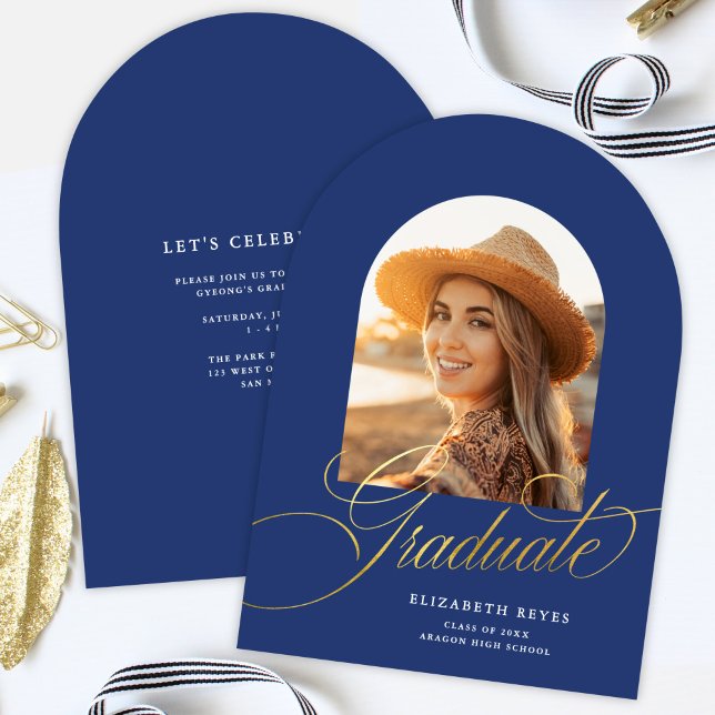 Elegant Blue Arch Photo Graduation Announcement (Creator Uploaded)