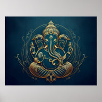 Elegant Blue Artwork Ganesha Minimalist Elegance