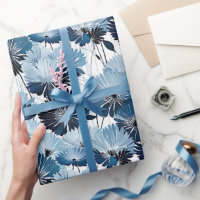 Elegant Blue Aster Floral Pattern Wrapping Paper