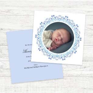 Elegant Blue Baby Announcement Photo Minimalist