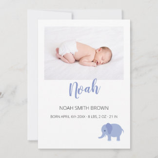 Elegant blue baby boy photo birth announcement