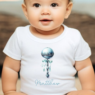 Elegant Blue Baby Rattle Boy Baby Shower Bodysuit