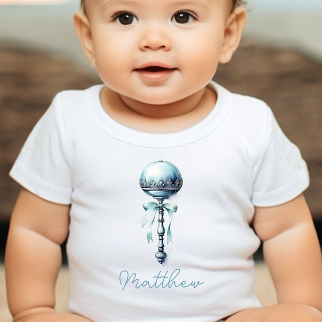 Elegant Blue Baby Rattle Boy Baby Shower Bodysuit (Creator Uploaded)
