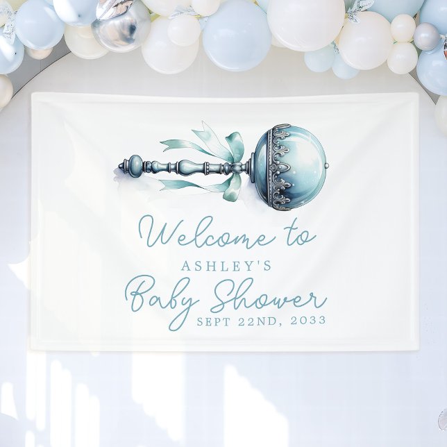 Elegant Blue Baby Rattle Boy Baby Shower Welcome Banner (Creator Uploaded)