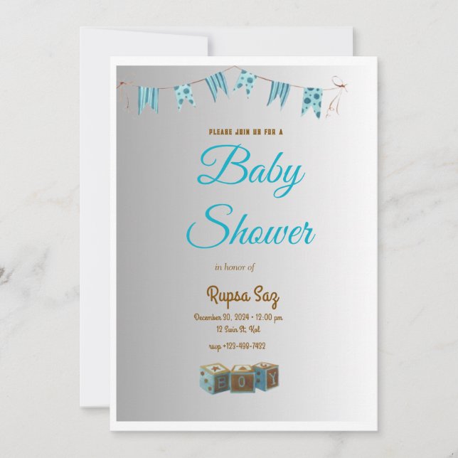Elegant Blue Baby Shower Invitation Card (Front)