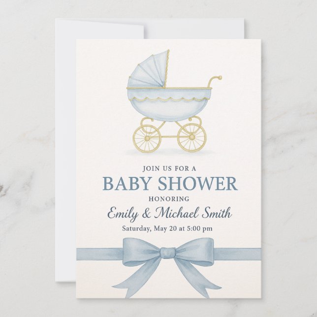 Elegant Blue Baby Shower Invitation Template (Front)