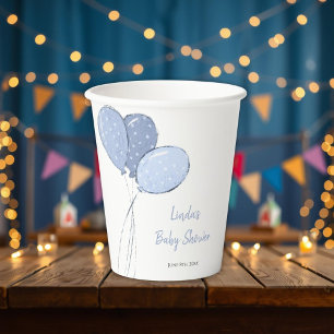 Elegant Blue Balloon Baby Shower Paper Cups