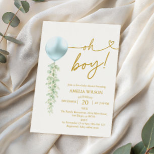 Elegant Blue Balloon Greenery Baby Shower Invitation
