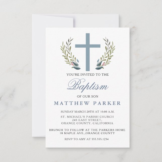Elegant Blue Baptism/Christening Invitation (Front)